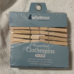 100ct Whitmor Heavy Duty Wooden Wood CLOTHESPINS Strong NIP NEW